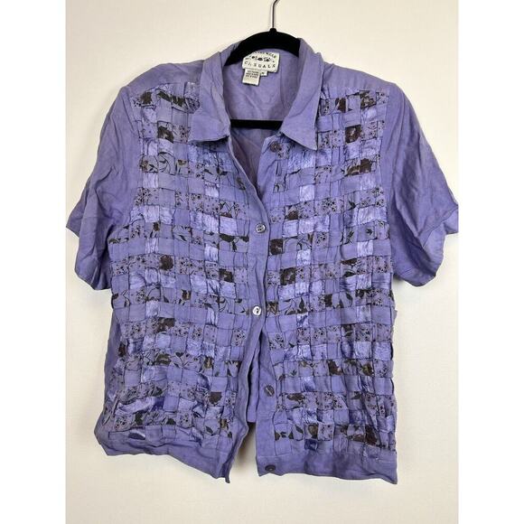 vintage country wear casuals button down short sleeve quilted top Md cottagecore - Picture 1 of 7